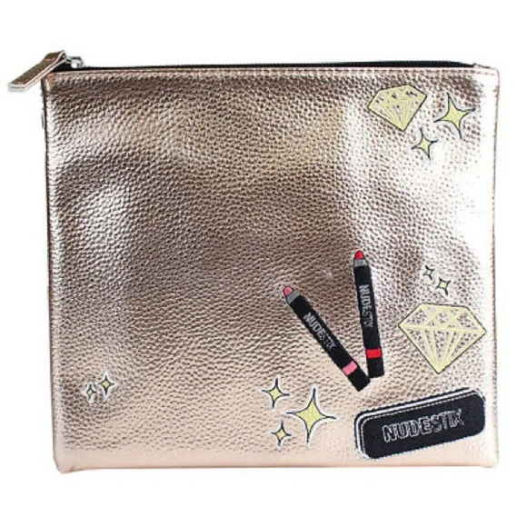 NUDESTIX NWOT Cosmetic‎ Makeup Travel Bag in Pink Chrome - Picture 1 of 3